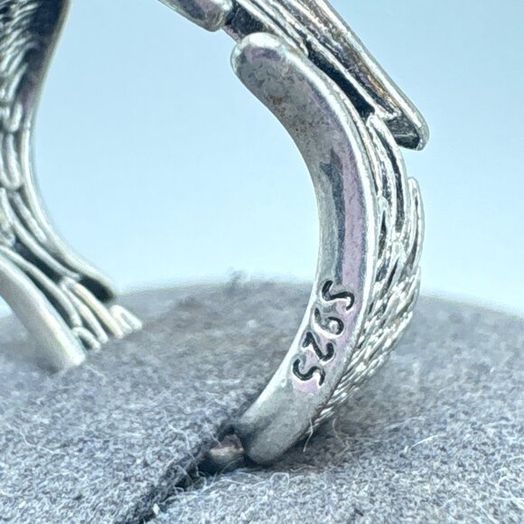 VTG Sterling Silver 925 Angel Wings Textured Design Band Ring Size 5.75 - Picture 8 of 11